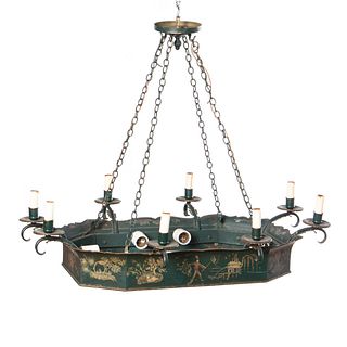 CONTINENTAL TOLE CHINOISERIE DECORATED CHANDELIER