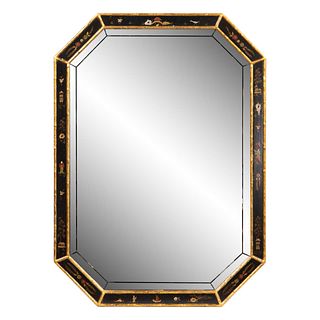 CHINOISERIE DECORATED OCTAGONAL-FORM WALL MIRROR