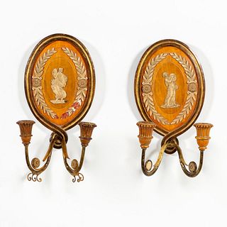 PAIR, CARVED & GILTWOOD NEOCLASSICAL SCONCES