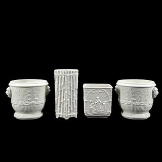 4 PC, WHITE CERAMIC DECORATIVE OBJECTS, MOTTAHEDEH