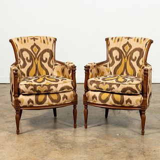 PR., BAKER ARMCHAIRS WITH IKAT UPHOLSTERY