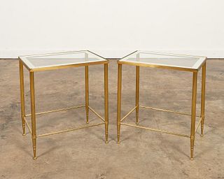 PAIR, BRASS AND MIRRORED GLASS SIDE TABLES