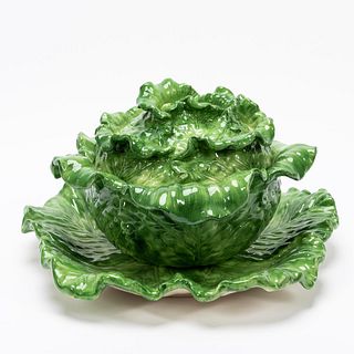 CABBAGE FORM SOUP TUREEN WITH UNDERPLATE