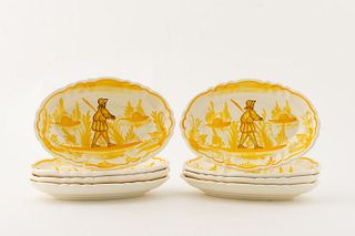 SET OF 8, GOLD & CREAM FIGURAL PAINTED DISHES