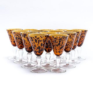 14 PIECES, TORTOISE SHELL GLASS GOBLETS