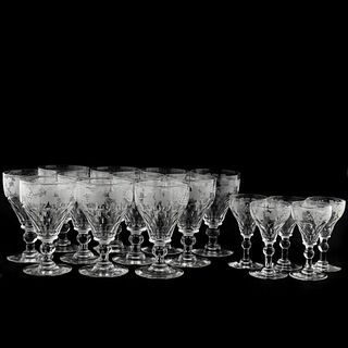 SET OF 16 ETCHED GRAPEVINE PATTERN GLASSES