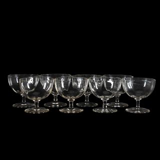 SET 8, COLORLESS GLASS OPTIC FOOTED BOWLS