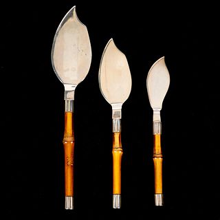 SET OF THREE STERLING AND BAMBOO CHEESE SERVERS