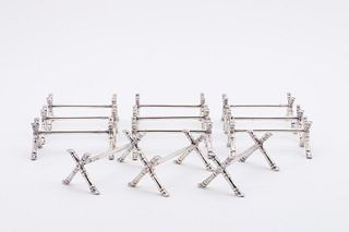 SET 12, CROSSED BAMBOO SILVERPLATE KNIFE RESTS