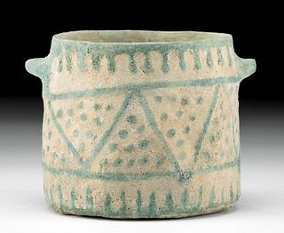 Rare Egyptian Glazed Faience Jar w/ Geometric Motif