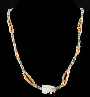 Egyptian Faience Bead Necklace w/ Eye of Horus