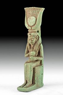 Egyptian Faience Isis & Horus Pendant w/ Inscription