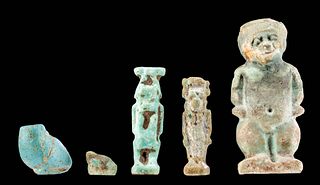 5 Egyptian Glazed Faience Amulets & Pendants