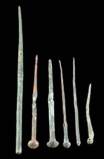 6 Roman & Luristan Bronze & Copper Pins