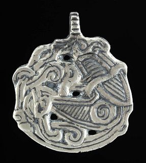 9th C. Viking Silver Borre Style Pendant