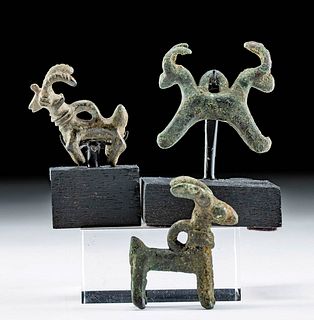 3 Luristan Bronze Ibex Pendants, 1 w/ Double Head