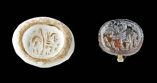 Sassanian Chalcedony Stamp Seal Bead w/ Pegasus