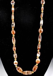 Bactrian Agate Bead Necklace w/ 18K+ Gold Discoids