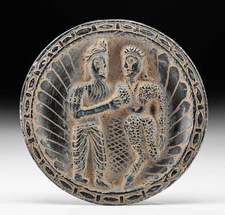 Gandharan Stone Cosmetic Dish w/ Figures in Relief