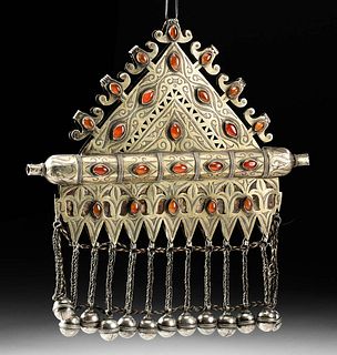 Large 19th C. Turkoman Gilt Silver & Carnelian Pendant