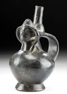 Chimu Pottery Stirrup Vessel - Figure w/ Tump Line