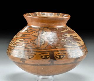 Nazca Polychrome Pottery Jar w/ Trophy Heads