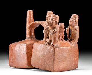 Sican Redware Whistle Vessel w/ Figures & TL, ex-Museum