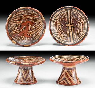 2 Cocle Macaracas Polychrome Pedestal Dishes w/ Saurian