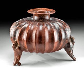Colima Pottery Gadrooned Tripod Parrot Jar