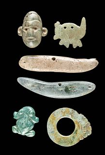 6 Mezcala, Costa Rican, & Tairona Jade & Stone Amulets