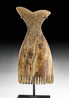 12th C. Pre-Contact Yupik Bone Comb, Whale Tail Form