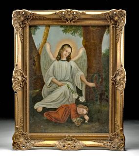 19th C. Mission Painting of Gabriel & Dreaming Child