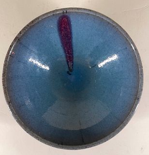 Large Jun Ware Bowl with Purple Manganese Splashes