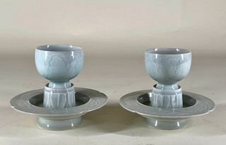 Pair of Qingbai Cups and Stands
