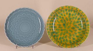 Blue Dish and Green Splatter Yellow Dish w/ Mk