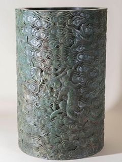 Carved Spinach Jade Scroll Pot