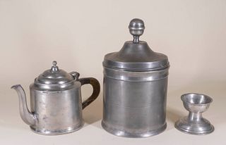 Pewter Apothecary Jar, Teapot and Master Salt
