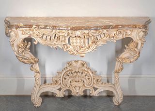 Louis XV Marble Top Painted Oak 'Dragon' Console