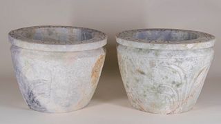 Pair of Carved Marble Garden Urns