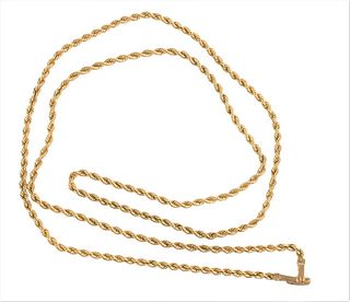 14 Karat Twisted Gold Chain, marked on the clasp, 26.5 grams, length 30 inches.