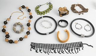 Group of Costume Jewelry, to include a Ciner bracelet, mesh gold wire/black necklace and bracelet by Lavish, two magnetic necklaces having faux diamon