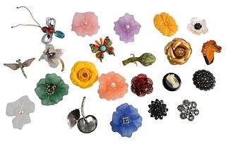 Group of 22 Brooches, to include Afro, Nancy Katz, J. Crew, along with three Fabrice, several are pins and the rest are magnetic, diameter of largest 