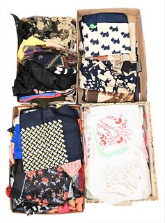 Large Lot of Scarves, to include mostly silk from various designers, small and large squares, plain and printed, along with designer monogrammed hanki
