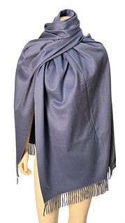 Loro Piana Fringed Cashmere Shawl, periwinkle, one size, in excellent condition, original price $1,225, 30" x 84" including fringe.