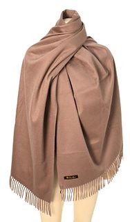 Loro Piana Fringed Cashmere Shawl, mocha brown, one size, in excellent condition, having label, original price $1,225.