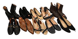 Ten Pairs of Designer Shoes and Boots, to include black suede by Bottega Veneta; Blue Tod's driving loafers; Gucci horsebit loafers; Louboutin espadri