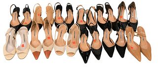 12 Pairs of Designer Shoes, to include 9 pairs of Manolo Blahnik slingback heels, along with Chanel and Rossi slingbacks, sizes 38 - 38 1/2, Rossi's b
