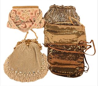 Whiting & Davis and Vintage Beaded Bags, to include white beaded bag by Josef, pearl bag by Jacomo, and three Whiting & Davis mesh bags, all in good c
