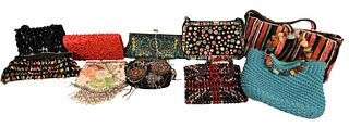 Nine Beaded Designer Purses, to include Cappelli, Pierre Urbach, Samoe, Samantha Heskia and others, all in good condition having general wear.