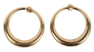 Pair 14 Karat Gold Hoop Earrings, having pressure twist clips, 8.7 grams.